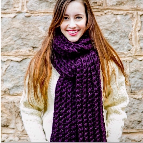 Purple Skinny Knit Scarf - Picture 2 of 4